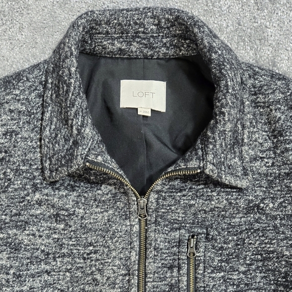 LOFT Wool Blend Charcoal Gray Marled Knit Cropped Zip Jacket Pockets Preppy - Picture 4 of 10